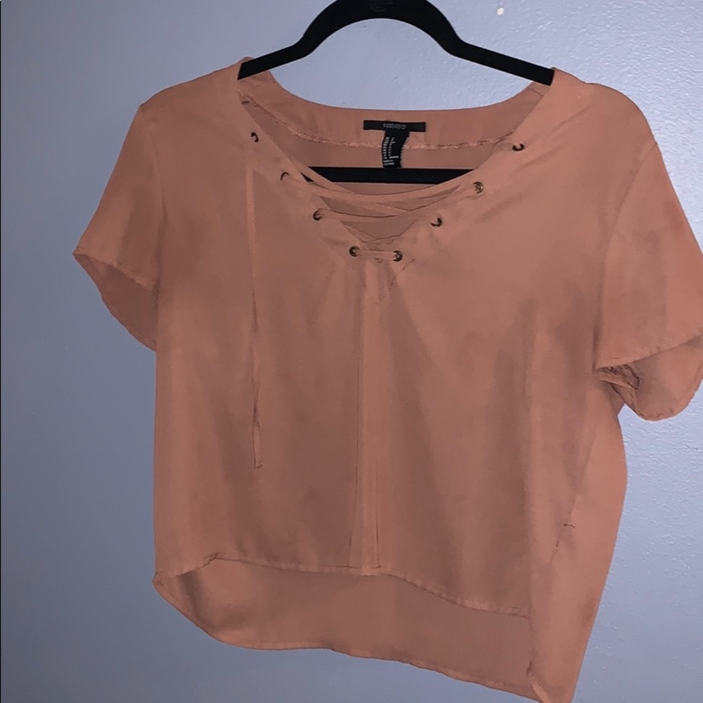 Beige lace up crop top